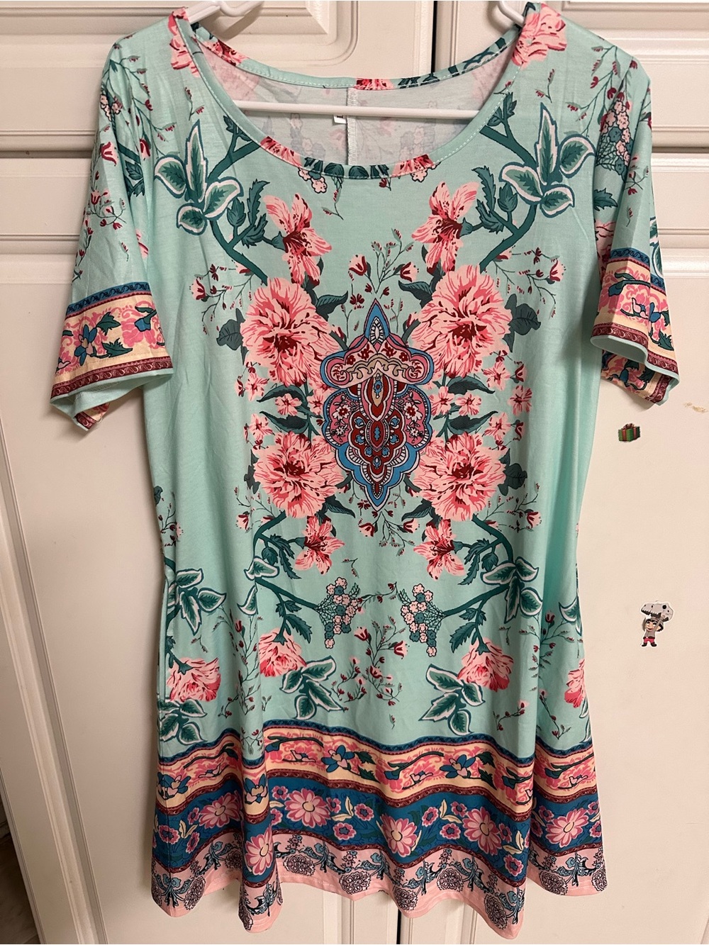 Floral Scoop Neck Tunic Top - Mint with Pink Floral